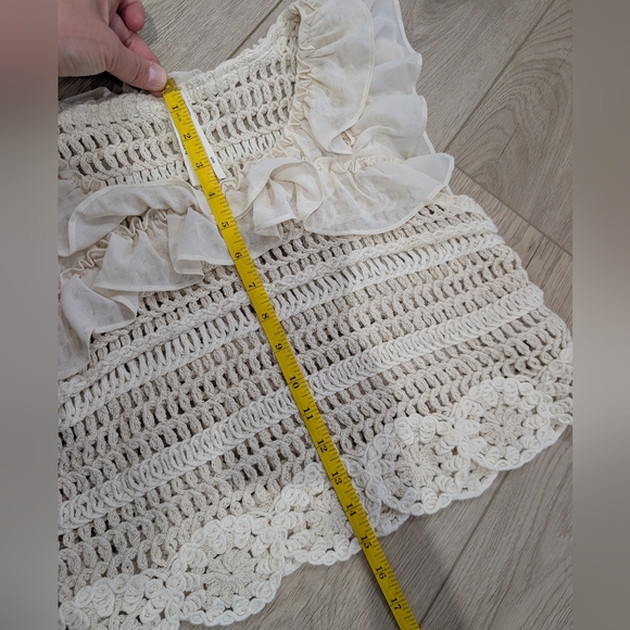 Anthropologie Ruffled Ivory Ruffled Crochet Top - Picture 8 of 10